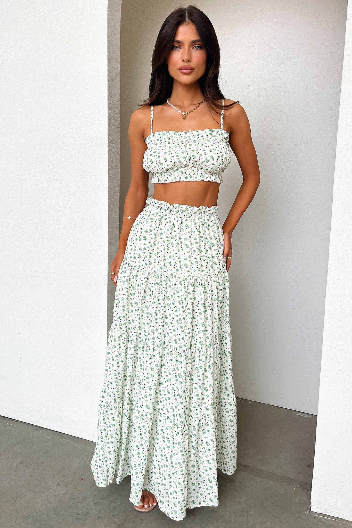 Eliza Maxi Skirt Green Apple Stripe