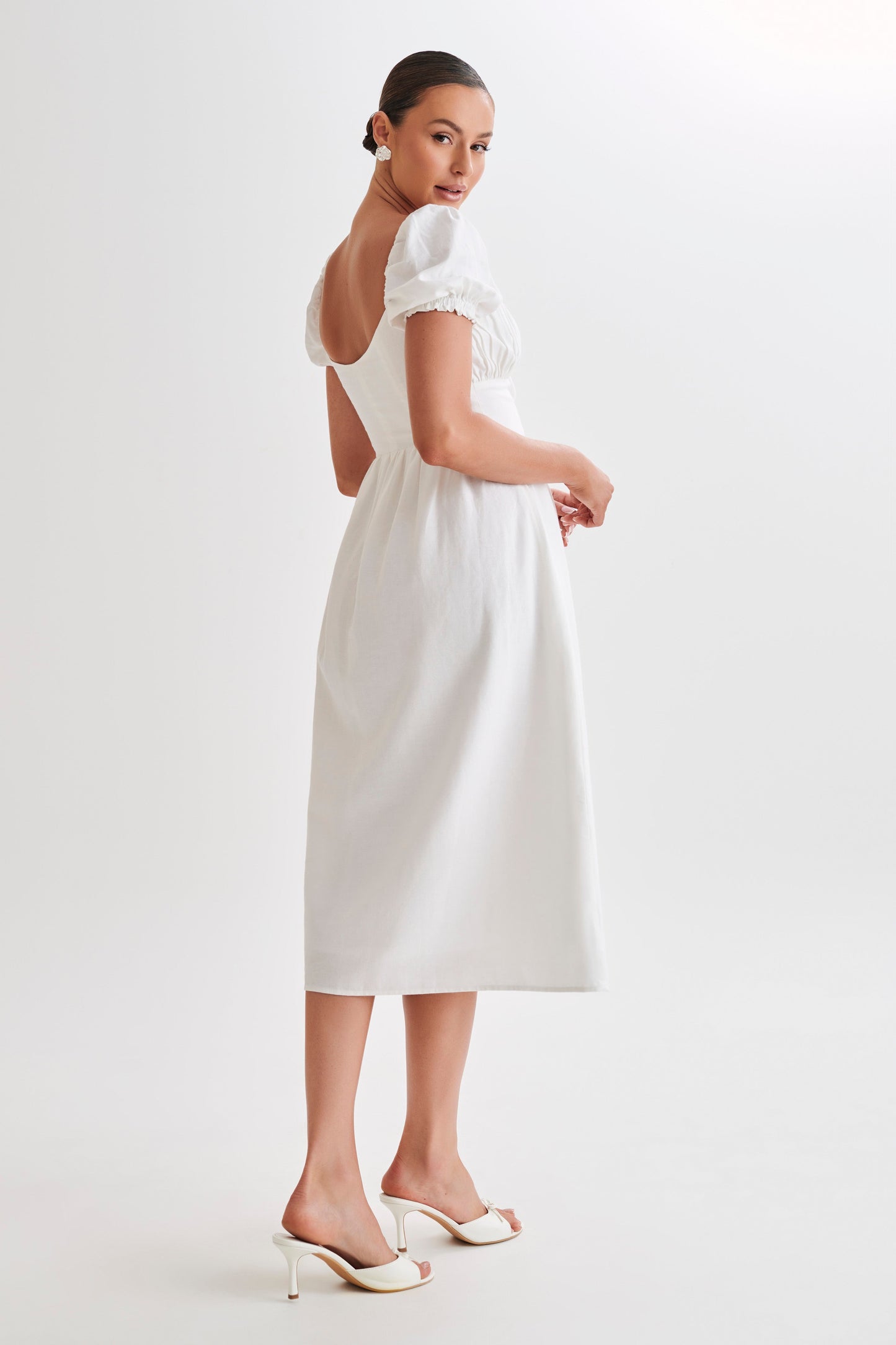 Rosalind Puff Sleeve Midi Dress - White