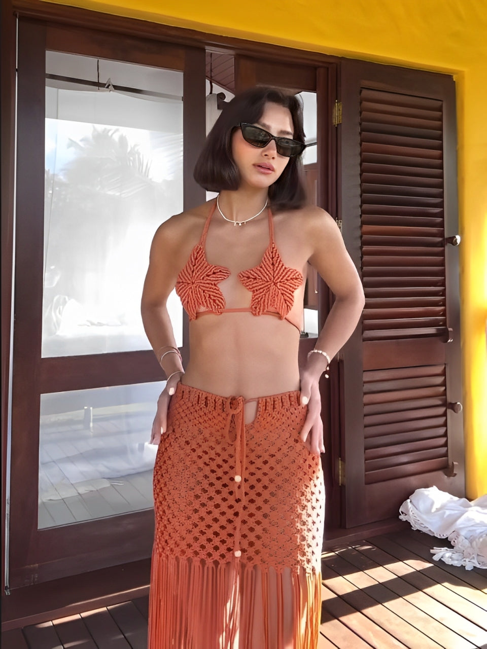 Starfish Hand-Woven Tassel Beach Skirt Set