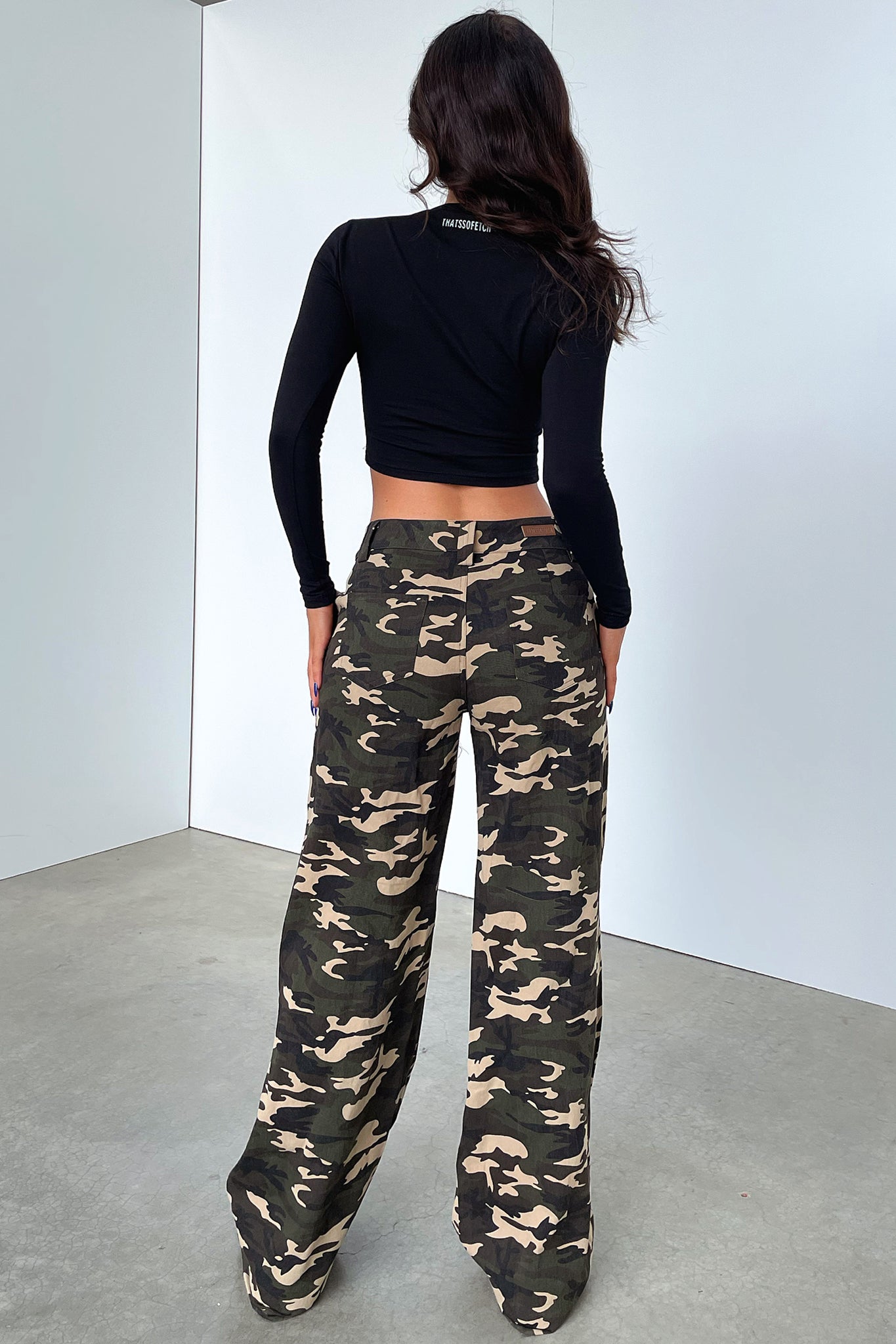 Inaya Wide Leg Jeans - Green Camo