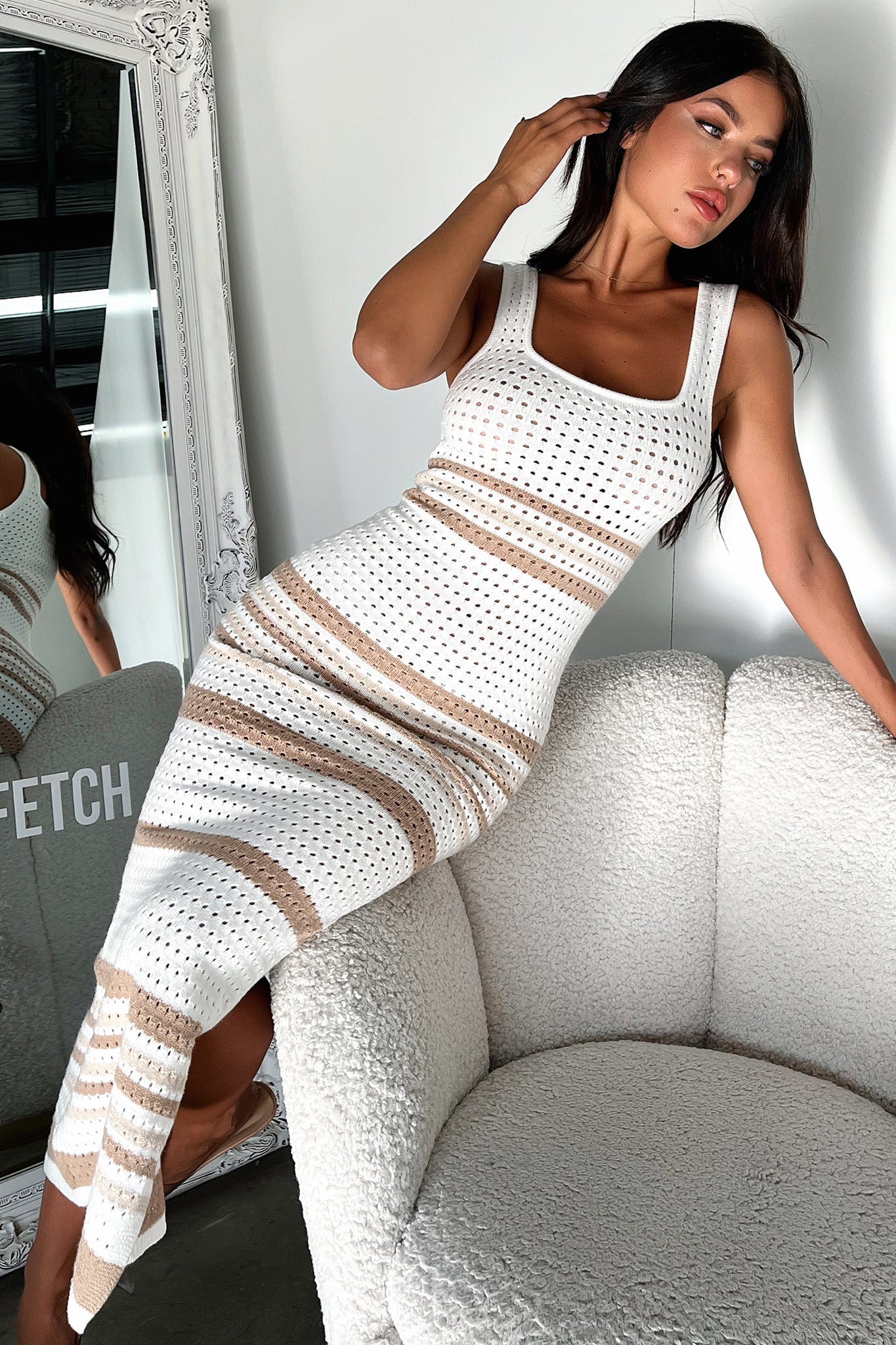 Maria Midi Dress - White / Beige